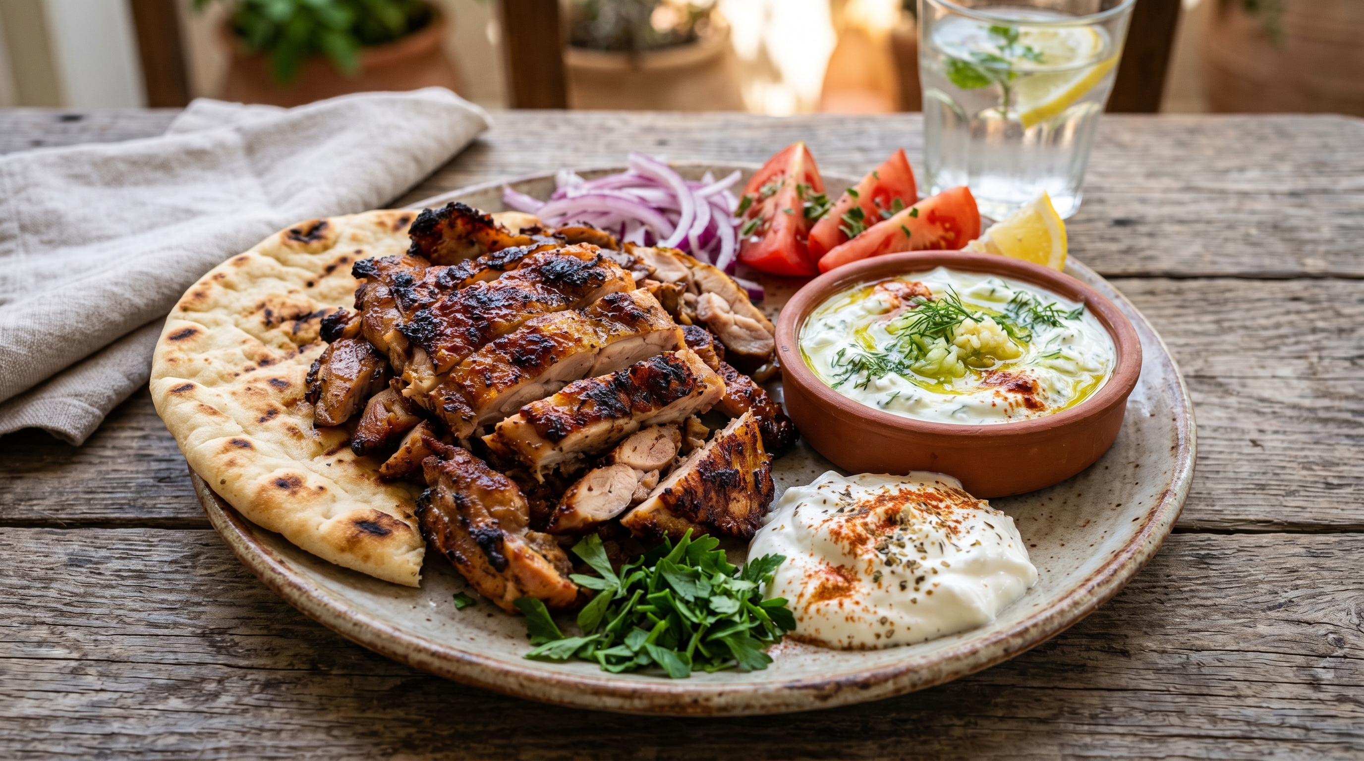 Kos-Gyros: Gegrilde Kippendijen met Griekse Yoghurt & Tzatziki — thumbnail